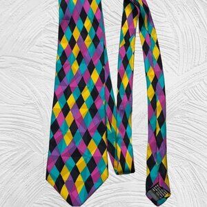 Vintage 1990s V2 by Versace Made-in-Italy 100% Silk Geometric Colorful Necktie